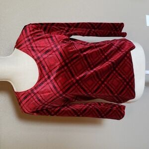 Kathie Lee velvet/velour checkered plaid 3/4 quarter sleeves sweater